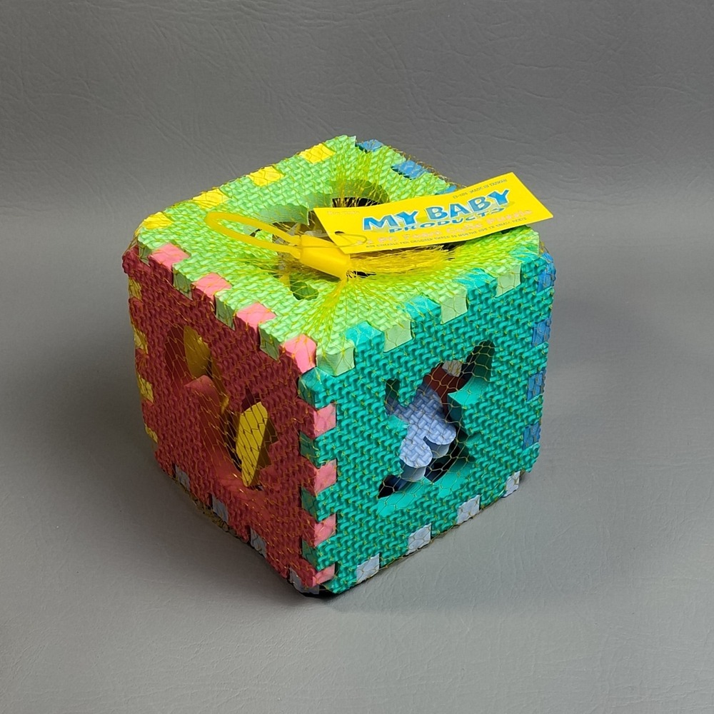 Vintage My Baby Products 12 pc Foam‎ Cube Puzzle Animals Kids 3D Shape Sorter